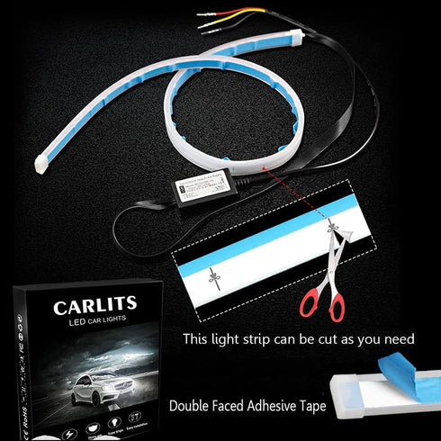 Car LED Strip Lights, 2 Pcs 24 Inch Flexible Headlight Strips DRL Light Tube, Dual Color White and Amber Daytime Running Lights Waterproof Neon Tu...