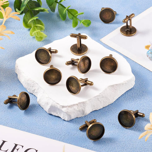 Pandahall 20pcs Brass Men's Cufflinks Cuff Button Cabochons Frame Tray Bezel Cufflink Blanks Setting Tray: 16mm/0.63inch Antique Bronze...