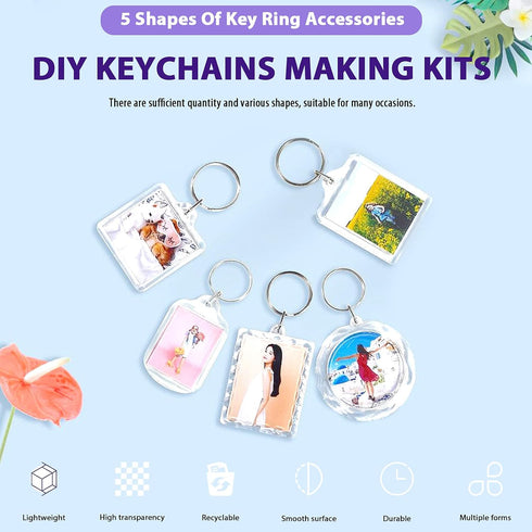 Swpeet 40Pcs Pendant Picture Frame Keyrings, Make Your Own Keyring Kit, Central Pendant for Kids To Assemble And Attach To Key Rings And Bags...