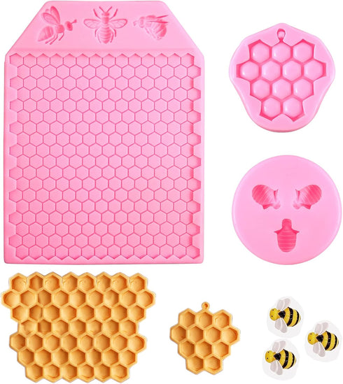 3 Packs 7 Cavity Bumble Bee Silicone Mold Honeycomb BeesChocolate Molds Silicone Beehive Fondant Beehive Baking Molds Candy Mold (Honeycomb Bee)...