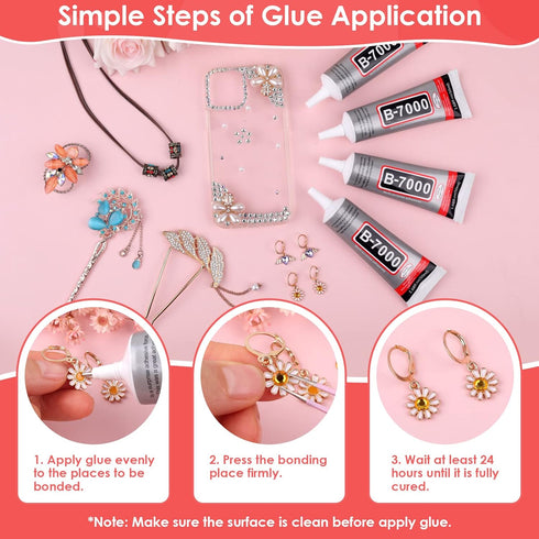 4 PCS 50ML B7000 Crafts Glue Super Adhesive, Multipurpose B-7000 Rhinestones Bonding Glue Flexible Clear Glue for DIY Jewelry Beads Fabric Cloth N...