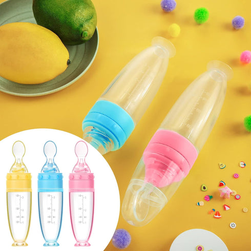 Tondiamo 3 Pieces Baby Food Feeder 3oz Silicone Baby Food Spoon Dispenser with Standing Base for Infant Dispensing and Feeding...