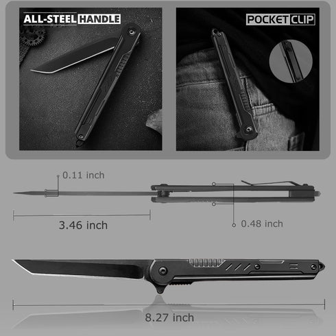 Folding Pocket Knife for Men with Clip, EDC Knives with Tanto Blade, Slim Gentleman's Knife for Outdoor Camping Hiking, Foldable Box Cutter Everyd...