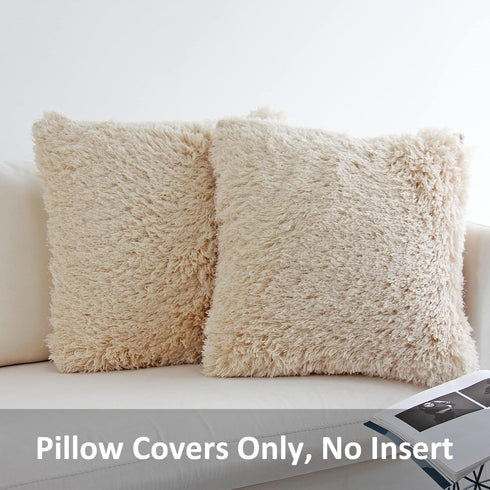 JOJUSIS Fluffy Decorative Throw Pillows Covers 18x18 Inch Luxury Soft Faux Fur Fleece Cushion Cover Pillowcase Pack of 2 Beige...