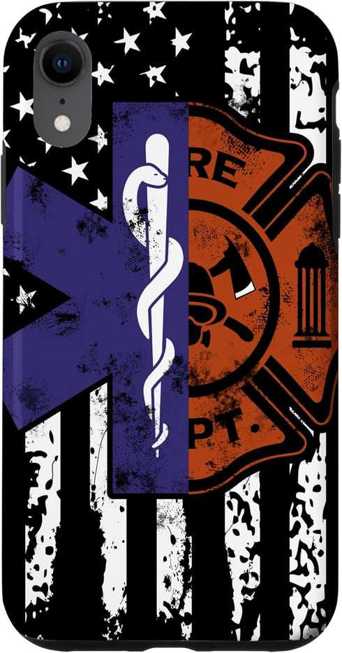 iPhone XR EMT Firefighter Fire Rescue EMT American Flag Gift Case...