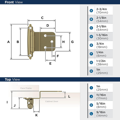Amerock BPR3428BBZ | Cabinet Hinge | 3/8 in (10 mm) Inset Self Closing Face Mount | Golden Champagne | Kitchen Cabinet Door Hinge | 1 Pair/2 Pack ...