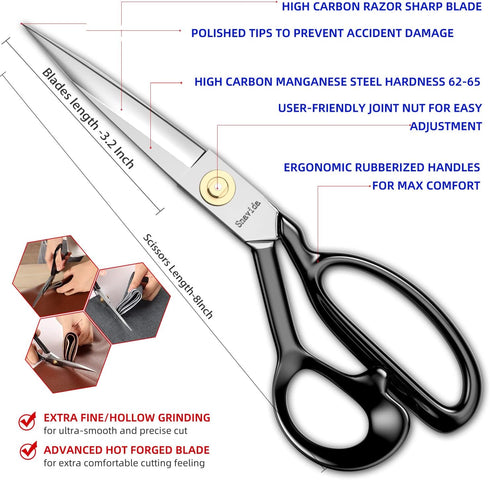 Fabric Scissors Tailor Sewing Shears - 8 Inch Heady Duty Scissors for Fabric Cutting Professional Ultra Sharp Cloth Tailor Scissors Multipurpose U...