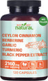5-in-1 Organic Ceylon Cinnamon Capsules with Berberine, Garlic, Turmeric, Black Pepper Extract Pills (120 Capsules)...