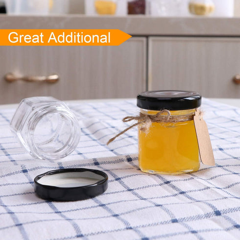 Encheng 1.5 oz Clear Hexagon Jars,Small Glass Jars With Lids(black),Mason Jars For Herbs,Foods,Jams,Liquid,Mini Spice Jars For Storage 30 Pack...