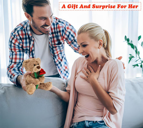 12'' Stuffed Teddy Bear Dolls with Rose, Soft Plush Animal Toys for Valentine's Day Her/Girlfriend Lover Mom Kids Gifts...