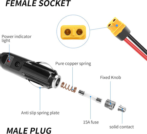 12/24V Cigarette Lighter to XT60 Cable YACSEJAO 14AWG 4.9FT XT60 Car Charger Connector for Cars/Trucks to Solar Generator......