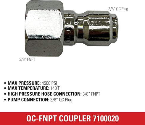 Simpson Cleaning 7100020 Replacement QC Plug for Pressure Washer Hose Up to 4500 PSI, Steel, 3/8-Inch FNPT, Silver...