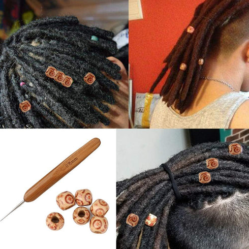 MORFEN 8PCS Dreadlock Crochet Hooks for Hair, Dreadlocks Crochet Needles(0.5mm+0.7mm) with Wood Beads, Dreadlock Needle Tools for Braid Craft, Dre...