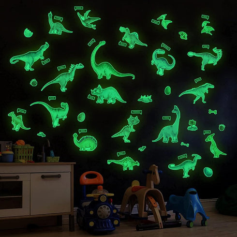 Glow in The Dark Dinosaur Wall Decals, Glowing Stickers for Ceiling, Boys Bedroom Decoration, Large Luminous Removable Dinosaur Wall Decor for Nur...