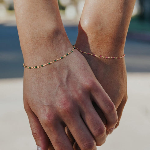 MEVECCO Dainty Gold Beads Bracelets,18K Gold Plated Handmade Cute Emerald Zircon Bead Chain Minimalist Bracelet for Women Jewelry Gifts...
