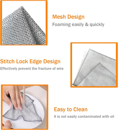 10 Pcs Non Scratch Wire Dishwashing Rag, Microfiber Cleaning Cloth for Washing Dishes, Kitchen Cleaning Rags for Wet and Dry, Kitchen Towels and D...