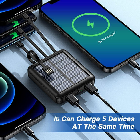 Small Solar Portable Charger 15000mAh Lasuki Compact Solar Power Bank with Built in 4 Cables,USB C Input/Output, Mini Battery Portable Charger Pow...