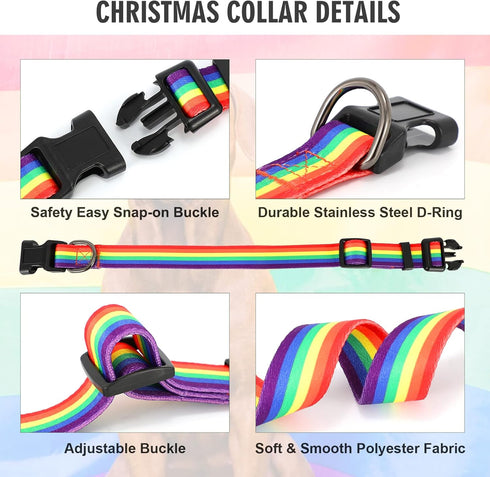 WHIPPY Rainbow Flag Dog Collar Soft Gay Pride Puppy Collar LGBTQ Pet Collar for Parade Adjustable LGBT Rainbow Stripe Dog Collar with Buckle for S...