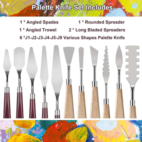 Palette Knife Set, 11 Pieces Stainless Steel Spatula Palette Knives Painting Accessories Art Supplies for Oil Painting, Gouache, Watercolor, Rock ...