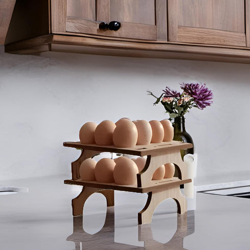 Stackable Wooden Egg Holder Countertop Egg Organizer for Fresh Eggs,Rustic Double Layer Egg Tray Rack Gathering 24 Eggs Display Stand for Home Kit...