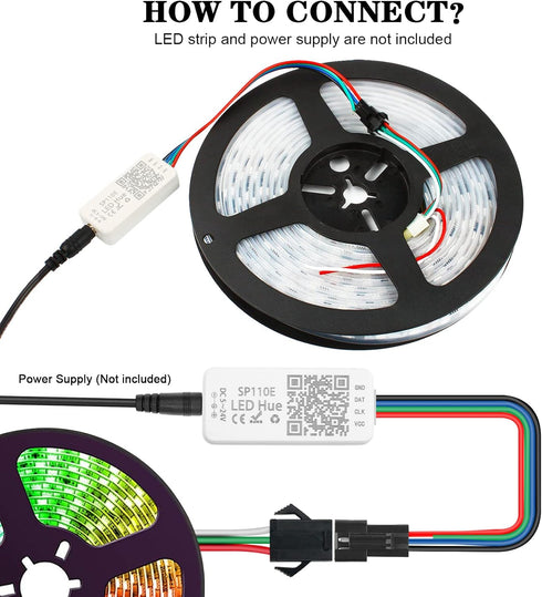 VIPMOON SP110E Bluetooth Led Controller, DC5-24V Led Pixel Controller by Smart Phone APP for WS2811 WS2812B SK9822 APA102 RGB/RGBW LED Strip Light...