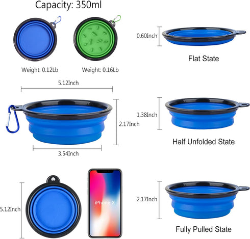 Portable Pet Travel Dog Bowls, 2 Pack Convenient Collapsible Dog Bowls, Small Pet Slow Feeder Design for Dogs Cats Feeding Watering with 2 carabin...