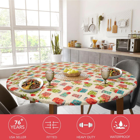 Covers For The Home Deluxe Elastic Edged Flannel Backed Vinyl Fitted Table Cover - Garden to Table Pattern - Large Round Oblong Oval - Fits Tables...