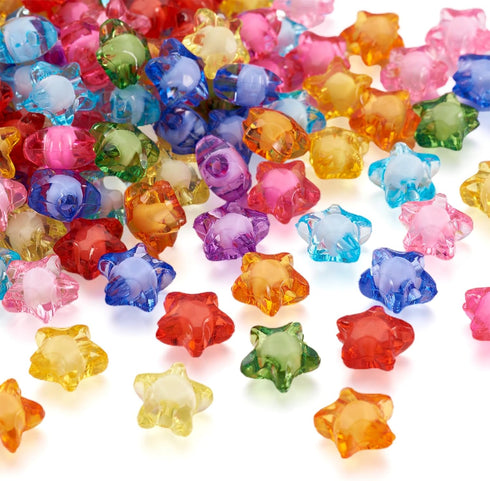 Craftdady 200pcs Transparent Random Mixed Colors Acrylic Star Spacer Beads 12x11mm Round Bead Inside Plastic Loose Charms with 2mm Hole for DIY Je...