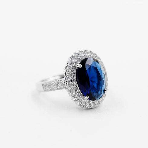 Uloveido Adjustable Platinum Plated Crystal Rings, Big Oval Cubic Zirconia Ring, Solitaire Split Shank Rings Birthstone Jewelry Gifts Y927...
