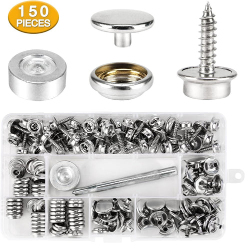 CENOZ 150 PCS Canvas Snap Kit Tool, Metal Screws Snaps Marine Grade 3/8" Socket Stainless Steel Boat Canvas Snaps with 2 PCS Setting Tool for Boat...