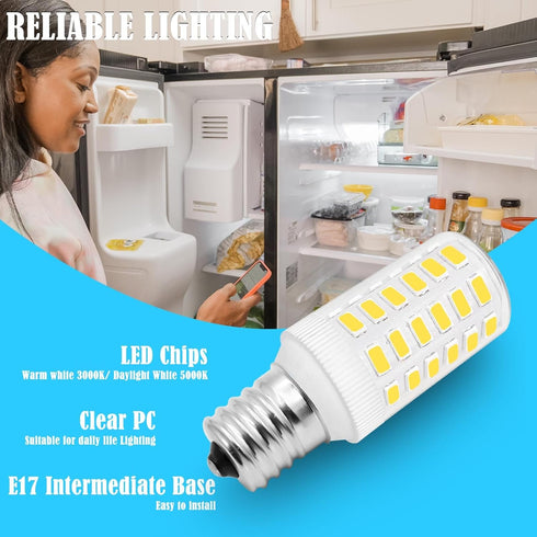 Led Freezer Light Bulb KEL 2811 2815 KEI D28A 6W Equivalent 100-265v 3.8w Refrigerator E17 Appliance Daylight White 5000K Range Hood Pack of 3...