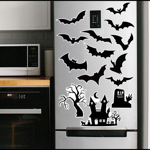 Whaline 16Pcs Halloween Refrigerator Magnets Black Bat Fridge Magnets Happy Halloween Magnet Bat Stickers Decorative for Locker Home Locker Garage...