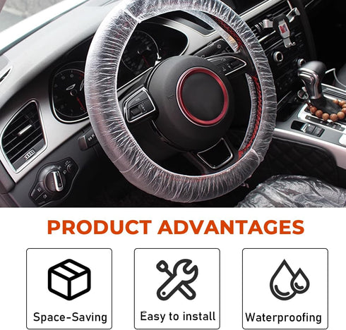 50 PCS Disposable Steering Wheel Cover, Transparent Plastic Steering Wheel Protector with Elastic Band, Universal Clear Steering Wheel Cover, Inte...