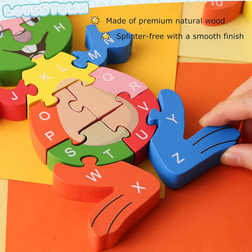 LovesTown Rabbit Wooden Puzzles, 26PCS Alphabet and Number Building Blocks Wood Jigsaw Puzzle for Kids Preschool...