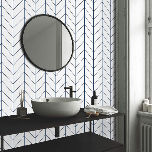 LXCREAT Removable Wallpaper Forgiving Blue/White Stripes Peel and Stick Wallpaper 17.71 in X 118 in Modern Self Adhesive Vinyl for Home Renovation...