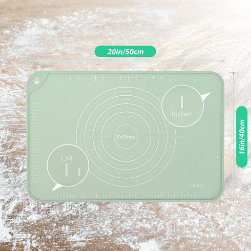 Silicone Pastry Mat 20"*16" Extra Thick Non Stick Baking Mat Food Grade Silicone Dough Rolling Bake Mat with Edge Heightening Green...