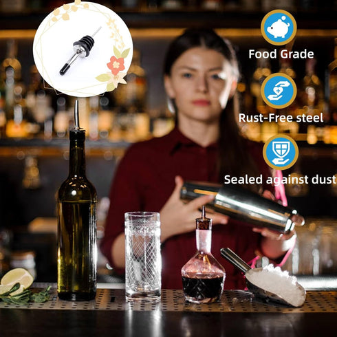 Liquor Pour Spouts with Dust Caps - Speed Pourer Nozzles for Alcohol & Liquor Bottles | Pro Bar & Home Use Bartender Accessories with Leak-Proof &...