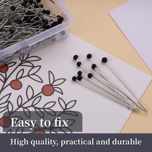 Sewing Pins, 300 PCS Straight Pins for Fabric, Black Pearlized Ball Head Quilting Pins Long 1.5inch, Sewing Pins with Transparent Plastic Box for ...