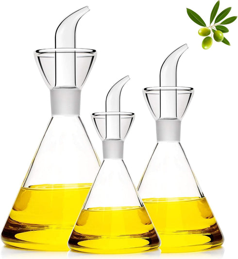 HAIZEEN 9 oz / 250 ml Glass All-Purpose Cruet, Glass Oil Decanter and Cruet (Cone-9 oz, Smooth surface)...