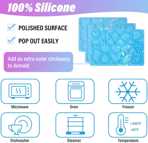 DoreenBow Holographic Resin Earring Necklace Mold Jewellery Holographic Silicone Molds Epoxy Resin Casting Molds for Craft DIY Jewelry Making Resi...