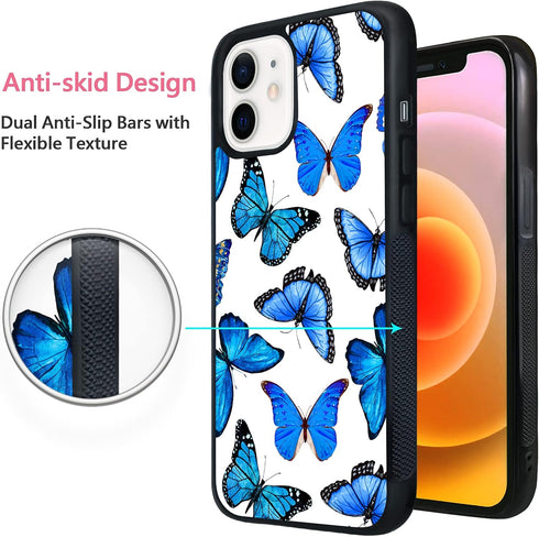 FANXI Blue Butterfly Cell Phone Case Compatible with iPhone 12/12 Pro 6.1 Inch - Shockproof Protective Cute Cool Butterflies Phone case for Women ...