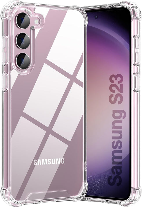 KIOMY Clear Case for Samsung Galaxy S23 5G, Shockproof Bumper Protective Cover Hard PC Back + Flexible TPU Raised Bezel Hybrid Design Slim Fit wit...