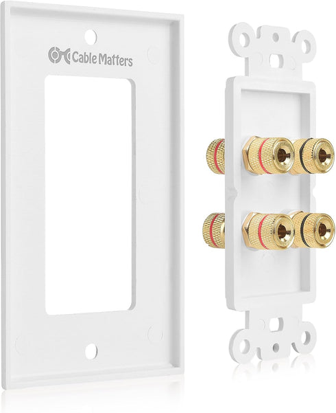 Cable Matters 2-Pack Speaker Wire Wall Plate, Gold Plated Speaker Wall Plate with Banana Plug Binding Post for 2 Speakers, White...
