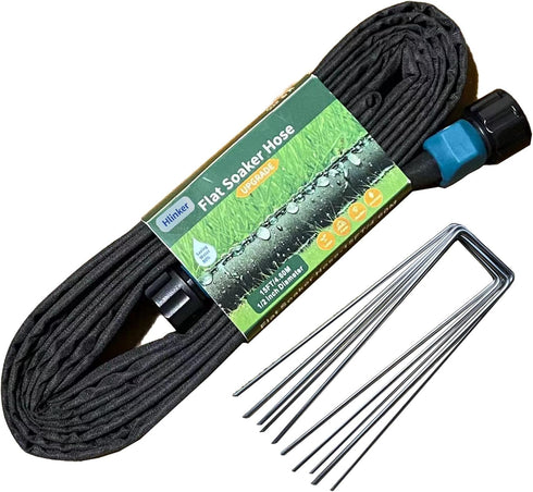 2024 Flat Soaker Hose 15 ft with Stake for Garden, Linkable Drip Hose Diy Automates Garden Irrigation System Saving 81% Water, Dual-layer Leak-fre...