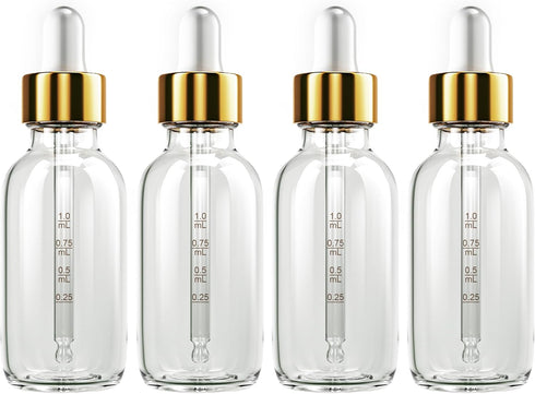 4 Pack 2 oz Glass Dropper Bottle with Top Cap Pink Tincture Bottles, 2 Plastic Eye Droppers Measured Pipettes, Essential Oil Bottles Perfume Cosme...
