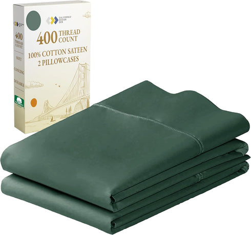 California Design Den Standard Queen Size Pillowcase Set - 400 Thread Count, 100% Cotton Sateen, Set of 2 Pillow Covers, Breathable, Cooling, Soft...