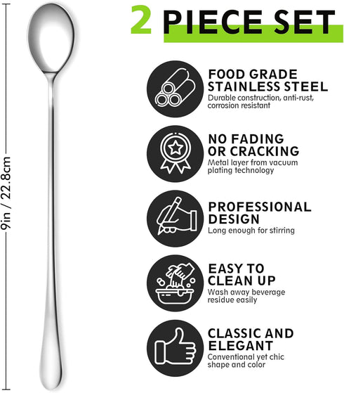 9-Inch Long Coffee Spoons for Coffee Bar, Coffee Stirrers Ice Cream Spoon Tea Spoons Stainless Steel Long Spoon for Cocktail Stirring Iced Tea, Co...