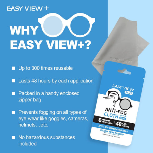 EASY VIEW+ Anti-Fog Microfiber Cloth- For Glasses Goggles Motorcycle Helmet Camera Lens...