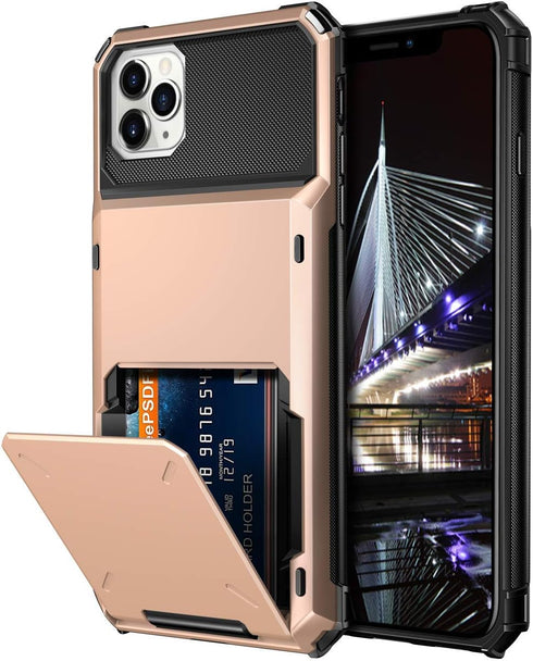 Vofolen for iPhone 11 Pro Wallet Case 4-Card Holder Credit ID Slot Flip Door Hidden Pocket Anti-Scratch Dual Layer Hybrid Bumper Armor Protective ...