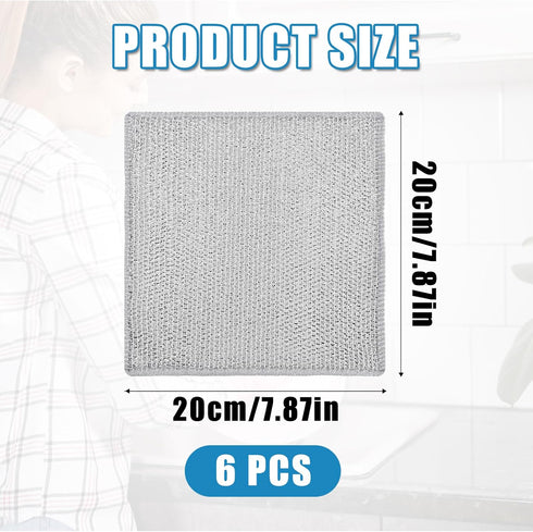 6pcs Multifunctional Non-Scratch Wire Dishcloths, 7.87x7.87 Multipurpose Wire Dishwashing Rags Steel Wire Mesh Dishcloth Dish Cleaning Scrubber fo...